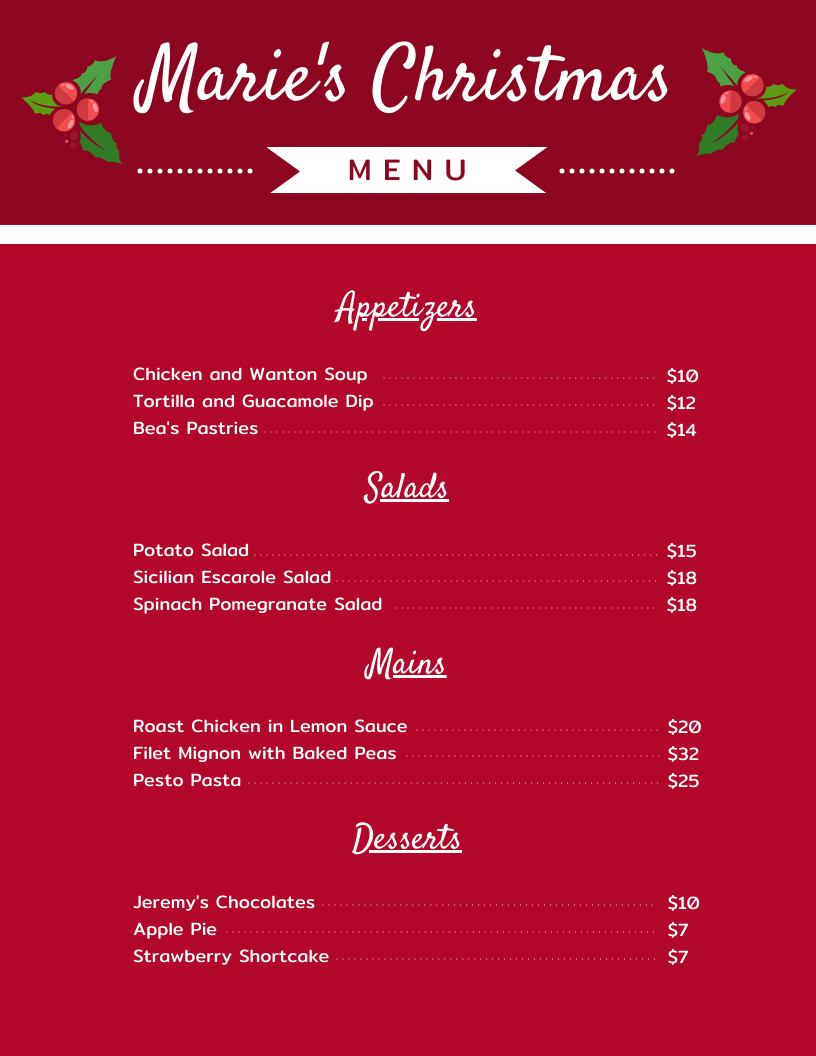 Christmas Menu