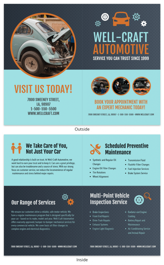 Retro Automotive Local Business Bi Fold Brochure Template
