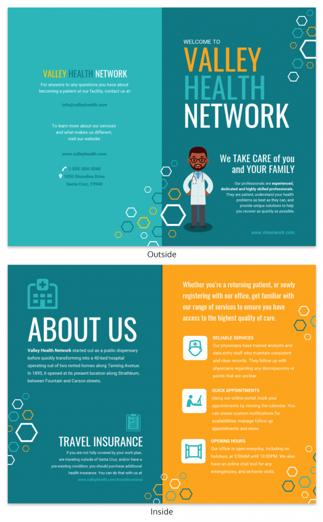 Promote health services and more by customizing this Teal Medical Informational Pamphlet Template